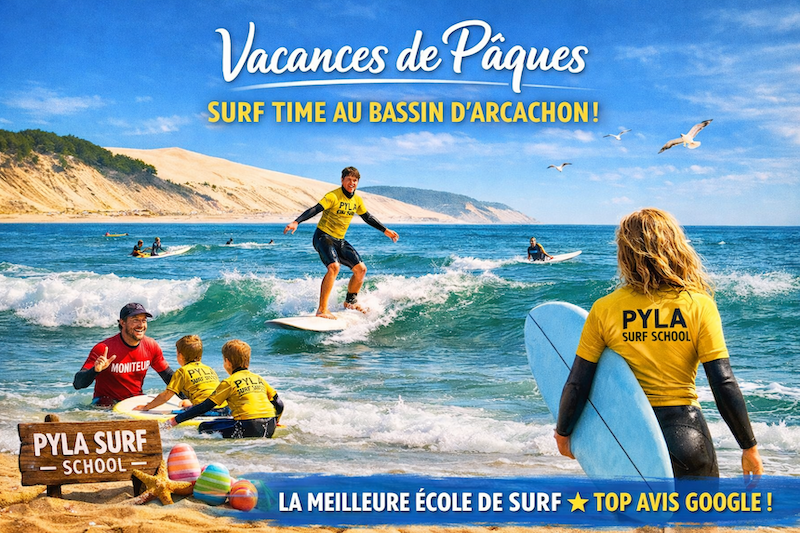 ECOLE SURF ARCACHON COURS SURF STAGE SURF PÂQUES 2026 CLUB SURF CLUB SPORT NAUTIQUE ACTIVITE NAUTIQUE BASSIN ARCACHON